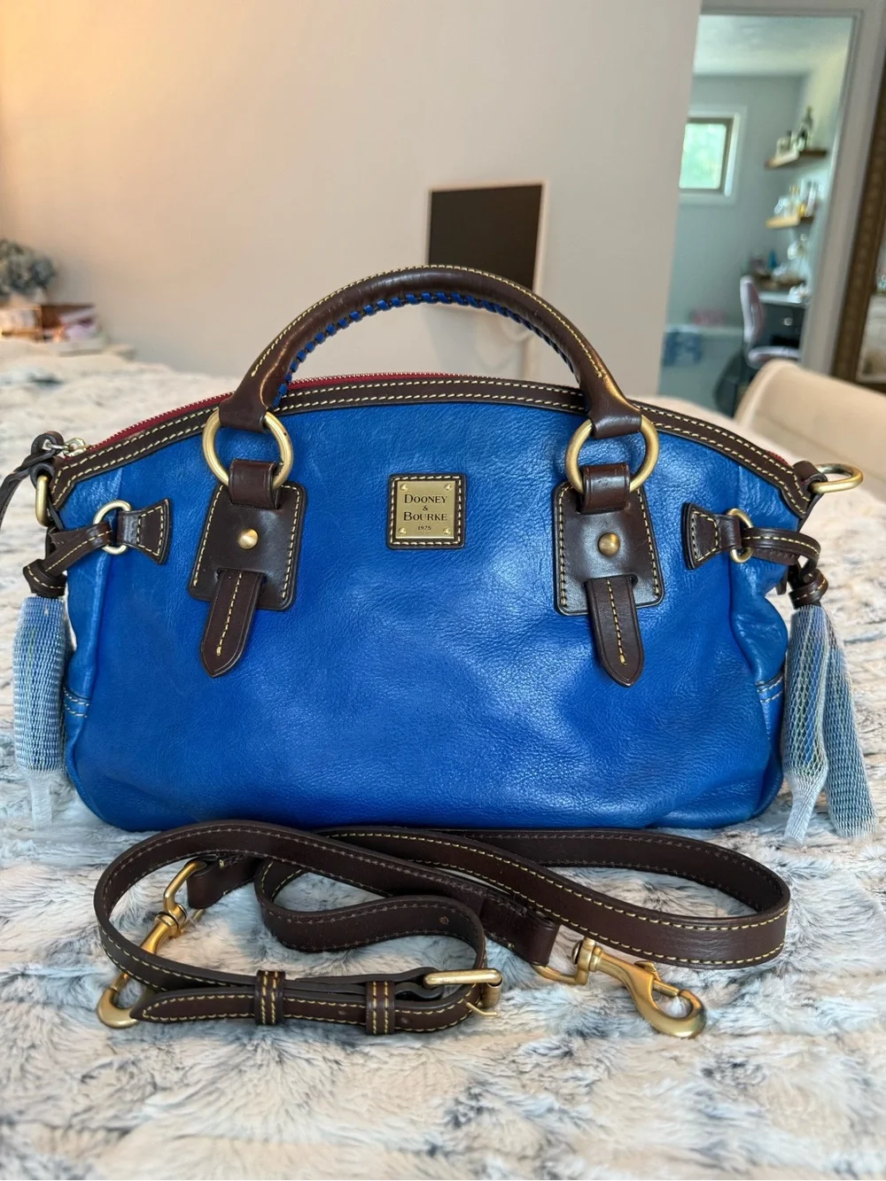Dooney & Bourke Royal Blue Leather Handbag Mail Satchel Florentine